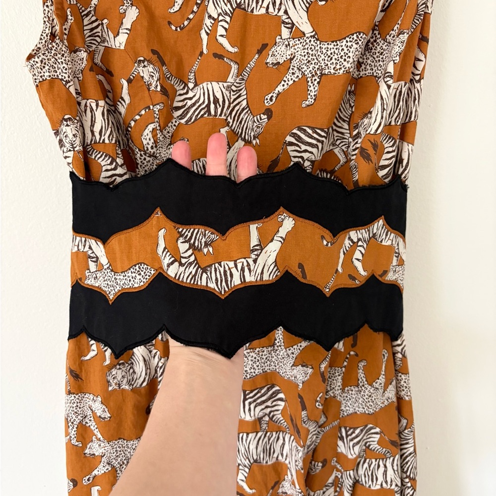 eShakti Rust Black White Zebra Cheetah Print Sleeveless Belted Maxi Dress Medium - Picture 2 of 10